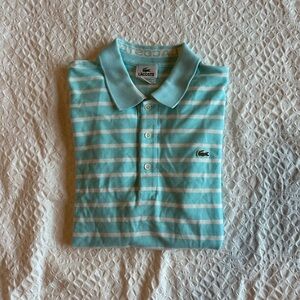 Lacoste Aqua and White Striped Polo Shirt size 4